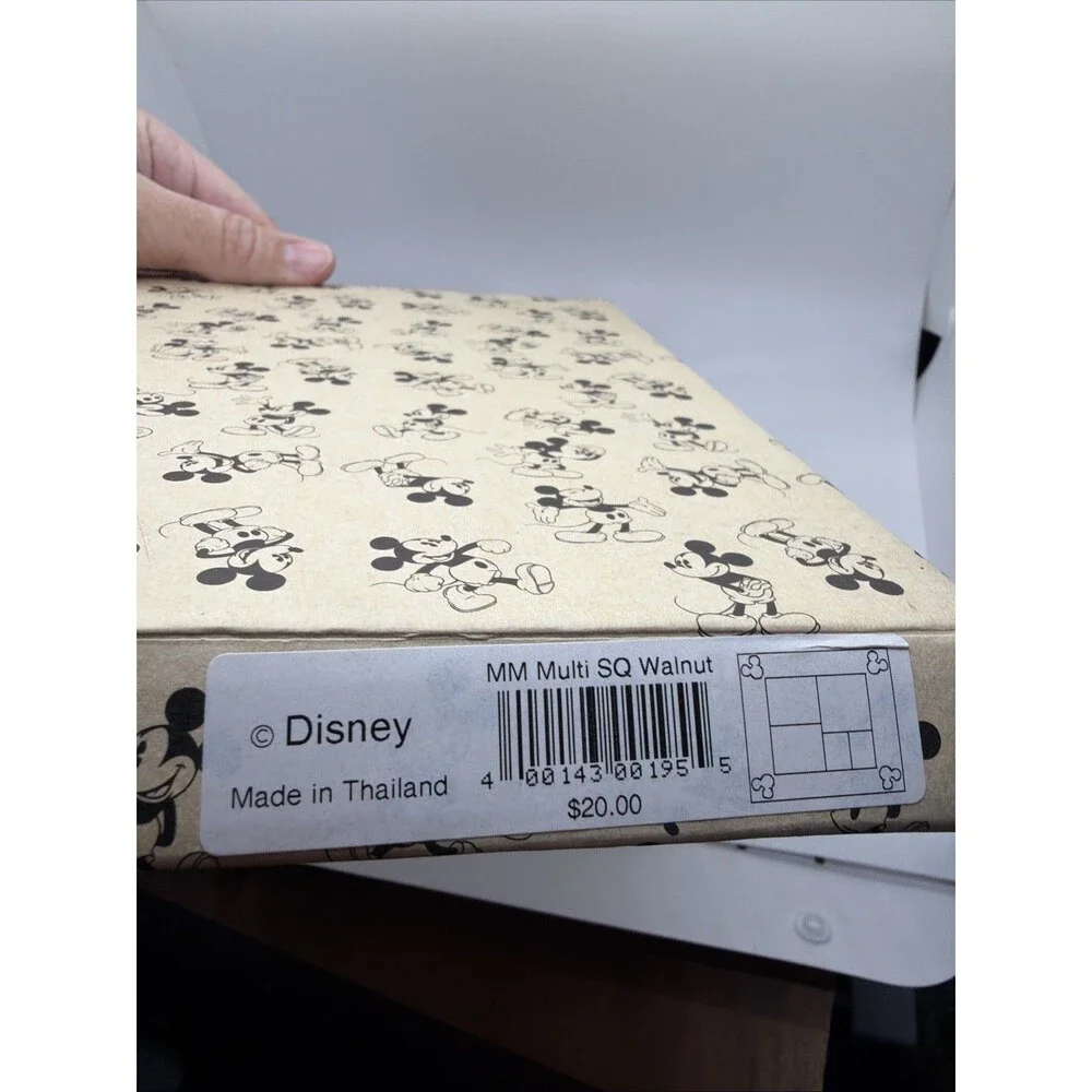DISNEY THEME PARKS Walnut Wood 5 Multi Picture Frame,  Mickey Mouse Original NEW